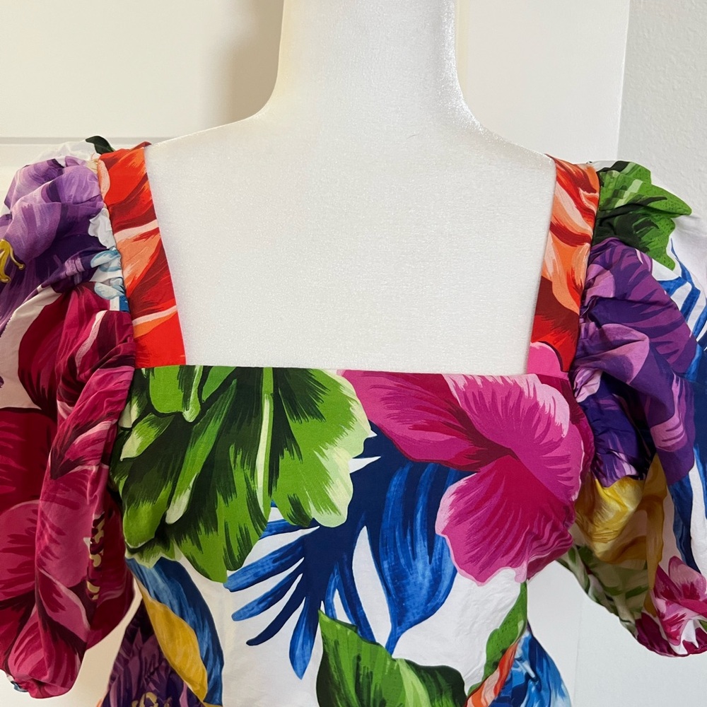 NWOT Farm Rio Multicolor Floral Puff Sleeve Top Small - Picture 5 of 10